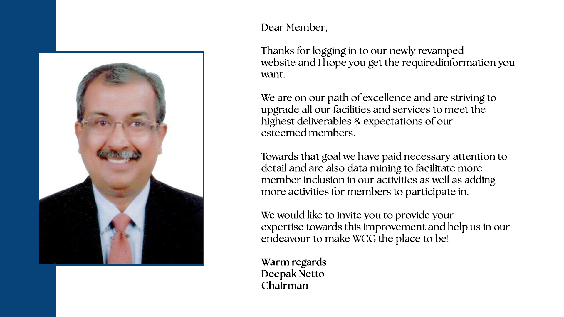 WCG Chairman's message